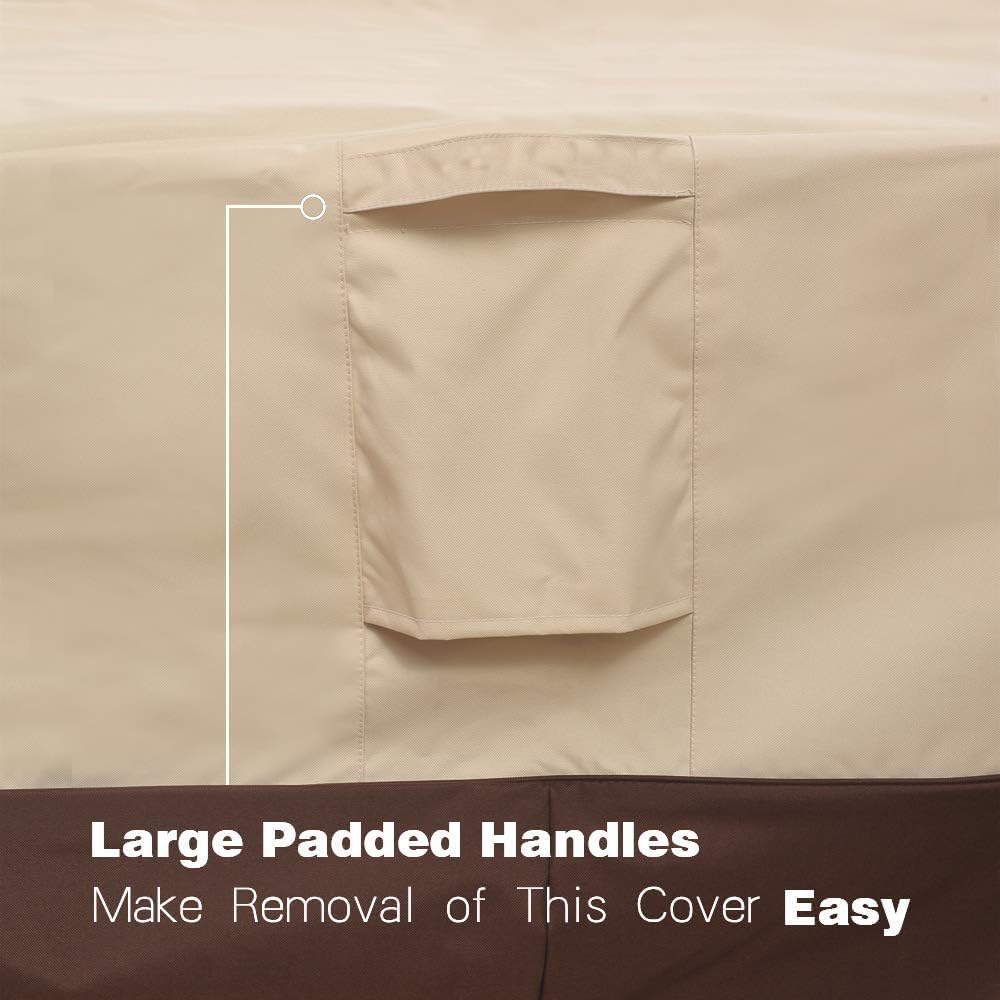 Vailge Heavy-Duty Waterproof Patio Table Cover - Rectangular/Oval Design, 84" L x 84" W x 28" H, Beige & Brown