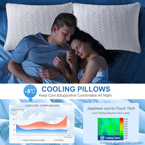 Queen Size Cooling Shredded Memory Foam Pillows Set of 2 - Adjustable Support, OEKO-TEX Certified