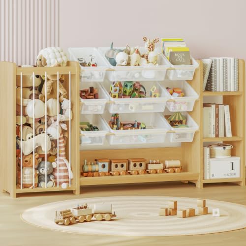 Anmon 3-in-1 Montessori Toy Organizer with Bookshelf & 9 Clear Bins - 59W