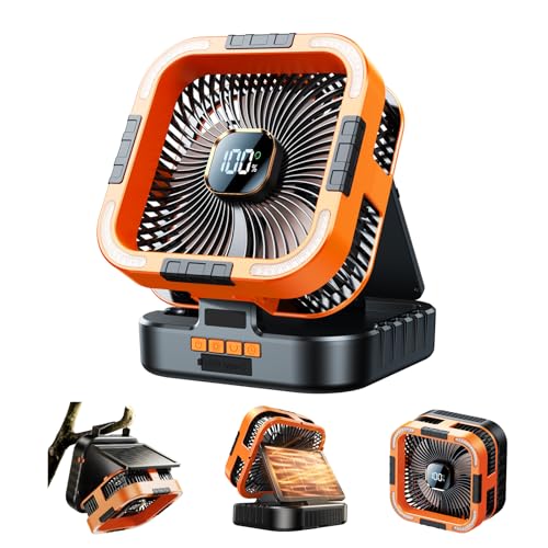 KIMMOO Solar Camping Fan with Light-10000mAh Rechargeable Portable, 6