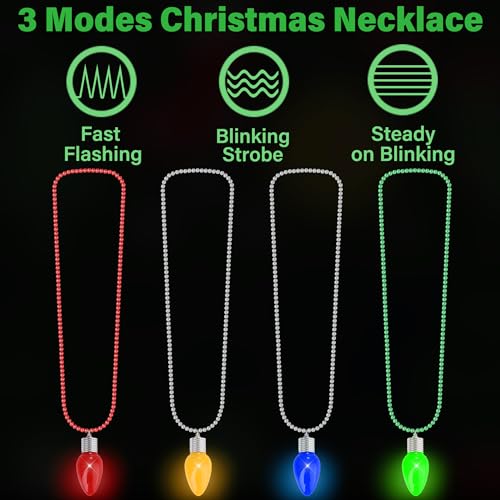 EOBOH 8 Pack Light Up Christmas Bulb Necklaces Festive Holiday Jewelry