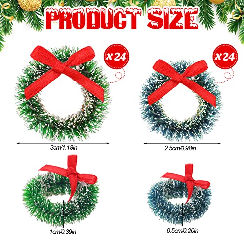 48 Pcs Mini Christmas Wreaths for Crafts & Dollhouse Decoration - Blue-Green & Grass-Green Styles