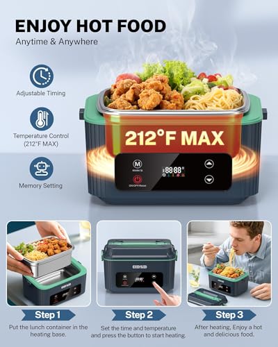 ODSD Cordless Electric Lunch Box for Adults - 1.2L Heated Food Container with Blue/Green Variants