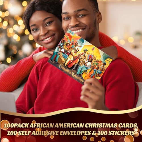 Classic 100-Pack African American Christmas Cards with Envelopes & Stickers - Zhanmai