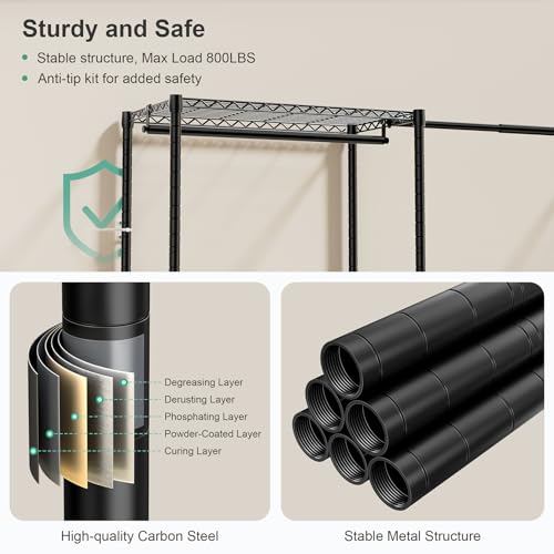 Black SEMHOR E01 Heavy Duty Expandable Clothes Rack, Freestanding Wardrobe System