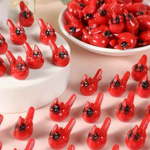 36pcs Mini Resin Red Cardinal Bird Figurines: Cardinal Decor, Mini Christmas Ornaments, Tiny Figurines for Tree, Home Accents, Gift, Garden Crafts