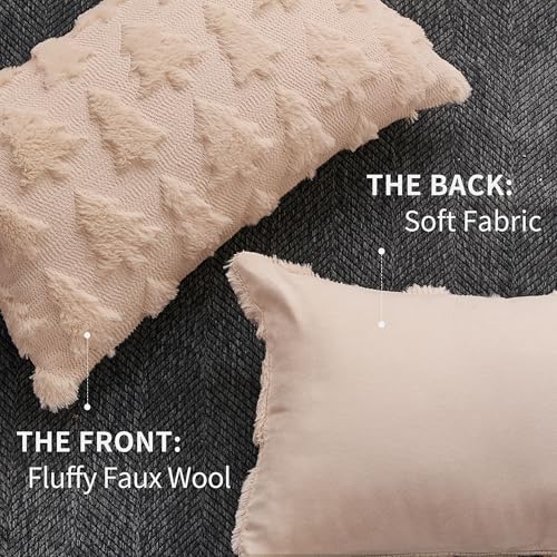 DFXSZ Christmas Tree Pillow Covers 12x20 inch Christmas Decoration Beige Soft Plush Faux Fur Jacquard Throw Pillows for Bedroom Sofa Holiday Festivals Winter Home Decor YZT101B12