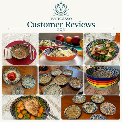Bohemian 32 Oz Pasta & Salad Bowls Set of 6 - Vibrant Ceramic Dinnerware