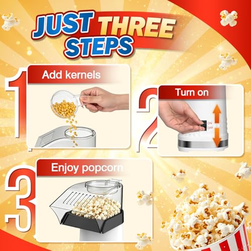 Vminno White Air Popcorn Popper Maker with Measuring Cup – Healthy, Fast, No Oil