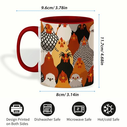 ANOVRA 11oz Funny Chicken Mugs - Ceramic Coffee Cup with Colorful Hen Faces - Farm Animal Gift