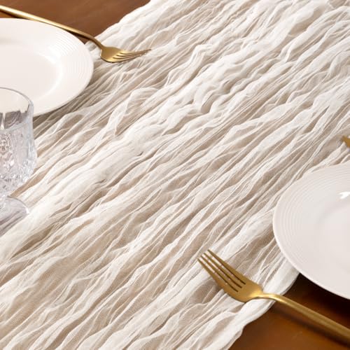 Ivory 10ft Gauze Cheesecloth Table Runner - 3pc Set for Wedding, Baby Shower & Events