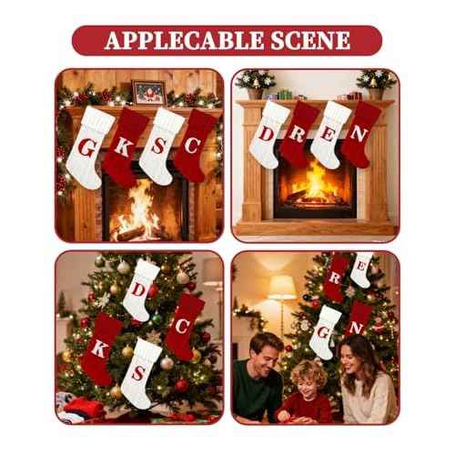 Christmas Stockings with Initials,20 Inches Large Cable Embroidered Monogram Knitted Christmas Stockings with Letter,Personalized Xmas Stockings for Fireplace Family Holiday Decor (Red J)