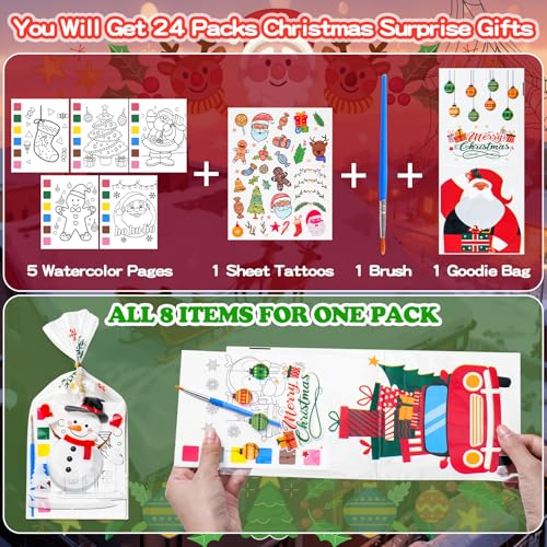 Yeolepor Christmas Party Favors for Kids 24 Pack Coloring Books with Tattoos & Bags (Variation: Christmas)