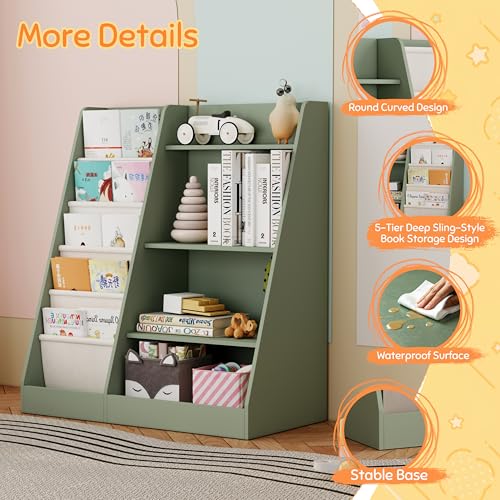 HADAMUYE 2-in-1 Kids Bookshelf and Toy Storage Organizer - Green