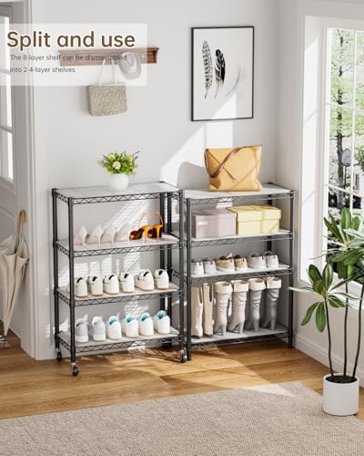 Golpart 8-Tier Adjustable Metal Wire Shelving Storage Rack Black 12"D x 22"W x 72"H