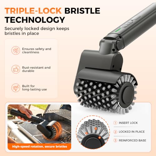 TOPMAKO Matte Black Cordless Electric Grill Brush with 50KG Power & 3 Speed Settings