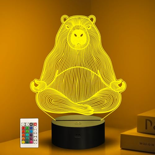 Ammonite Yoga Capybara Night Light, Meditating Capybara 3D lamp 16 Color Changing with Remote Control and Timer, Room Decor Lights Birthday Xmas Gifts for Kids Adults