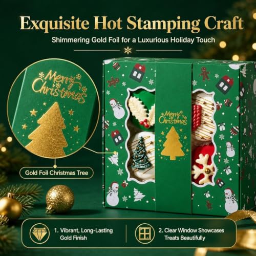 TEMLQPACK 48-Pack 6x6x2.5in Christmas Treat Boxes w/ Printed Sleeve - Multicolored-48