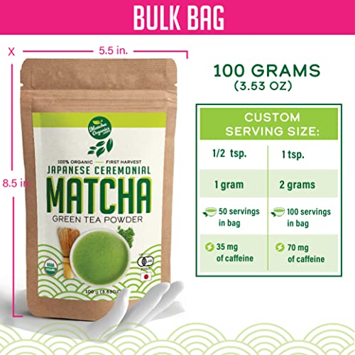 Ceremonial Grade Matcha Powder 100g - Organic Japanese Green Tea for Lattes & Smoothies