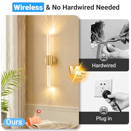16-Inch Gold Peel and Stick Rechargeable Wireless Wall Sconces Set of 2