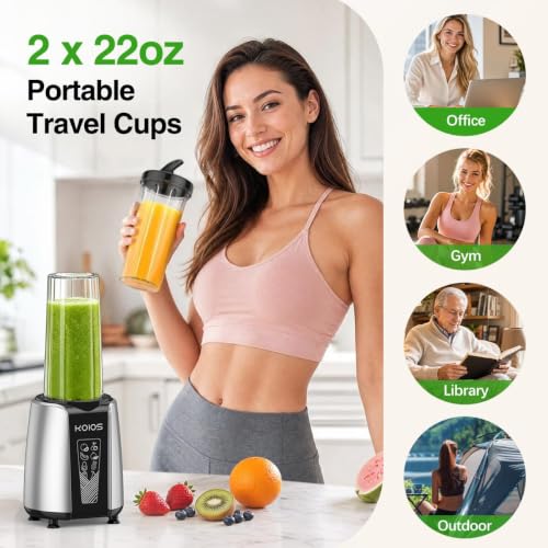 KOIOS Black 1000W Personal Blender for Smoothies & Frozen Drinks