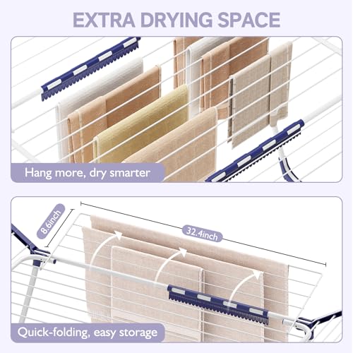 Clothes Drying Rack with 4 Foldable Wings, Large Space Indoor Outdoor