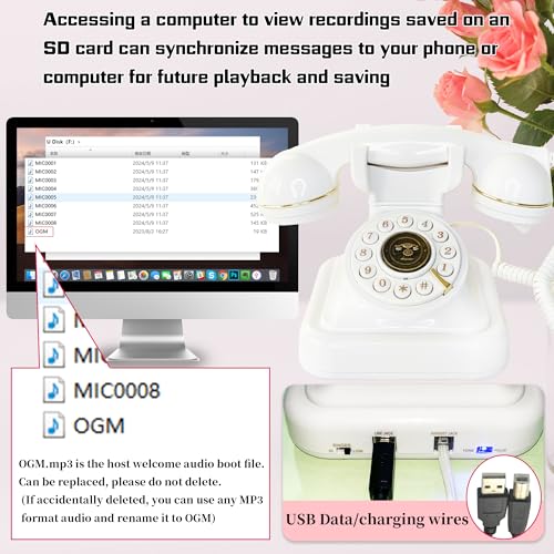 Audio Guest Book Wedding Phone White S with One-Touch Playback & Adjustable Volume - FiayaCom