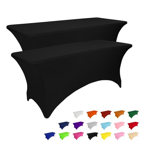 IVAPUPU 2 Pack 8FT Table Cloth for Rectangular Fitted Events Stretch Black Table Covers Washable Spandex Tablecloth Protector for Party, Wedding, Cocktail, Banquet, Festival