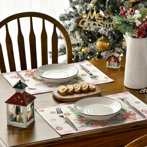 Artoid Mode 12x18 Pink Gingerbread Placemats (Set of 4) Christmas Holiday Table Mats