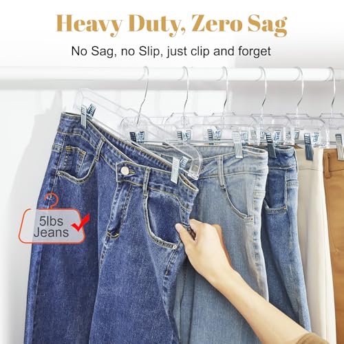 25 Pack HOUSE DAY 14'' Clear Plastic Skirt Hangers with Clips, Heavy Duty