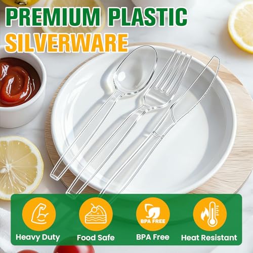 Heavy Duty Plastic Silverware Set - 300 Forks, 300 Spoons, 200 Knives - 800 Pieces, Reusable, BPA-Free, for Events & Daily Use Variation of THIS listing