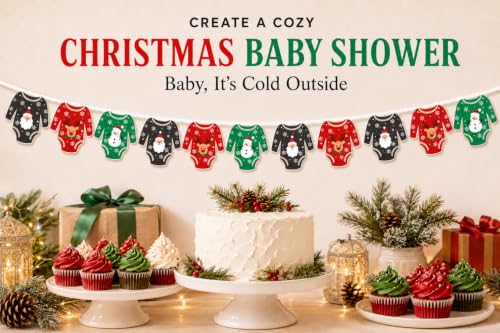 ALISSAR Christmas Baby Shower Decorations Onesie Banner Garland-12