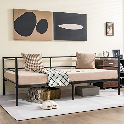 Twin Metal Daybed Frame - Space-Saving Sofa Bed with Guardrails, No Box Spring Needed - Black - Variation of Twin / Daybed