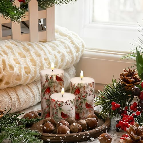 Conelist Red Cardinal Christmas Flameless Candles with Remote - 3 Pack