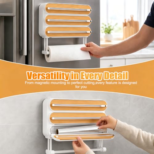 4 in 1 Plastic Wrap Dispenser with Cutter - Kitchen Organizer & Food Wrap Holder