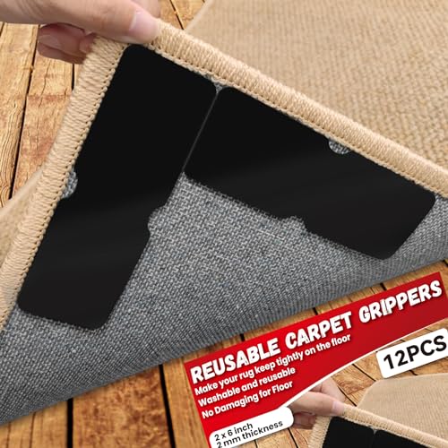 Urdar Brunnr 24 Pack Reusable Rug Tape Grippers for Hardwood & Tile Floors