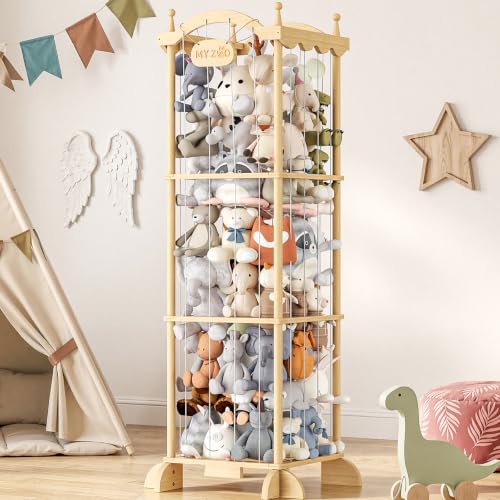COSYLAND Wooden Castle Plush Toy Storage Organizer for Kids Room — Large Kids Toy Bin