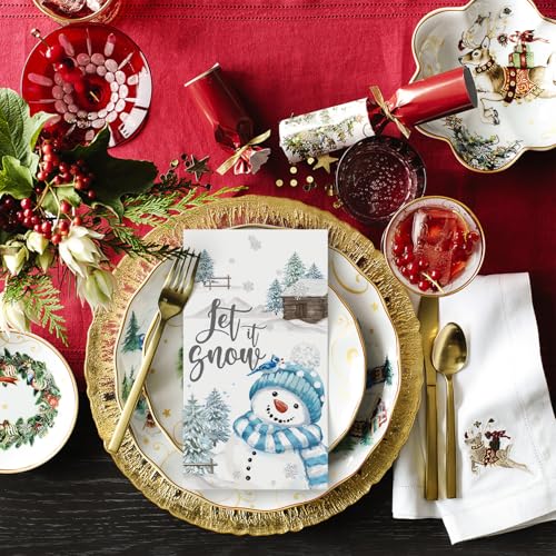 Horaldaily 50 Christmas Disposable Paper Decorative Guest Napkins, Pine Tree Snowman Hand Towel for Party Lunch Dinner Kitchen Bathroom
