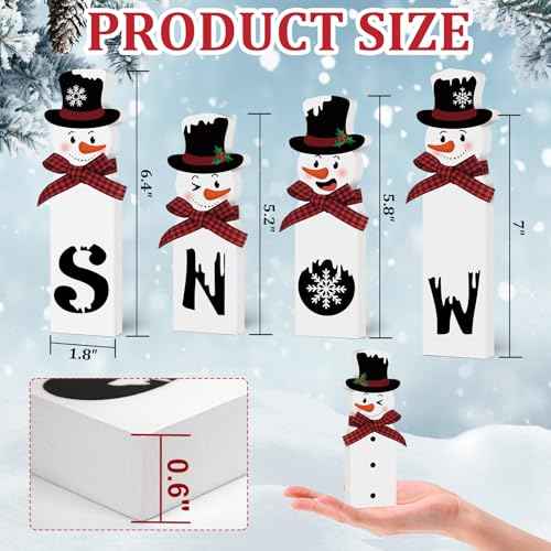Christmas Snowman Decorations Indoor, Wooden Snowman Block Merry Christmas Sign, Let It Snow Winter Xmas Decor, Cute Xmas Tiered Tray Decorations Table Centerpiece for Mantel Home Holiday Decor