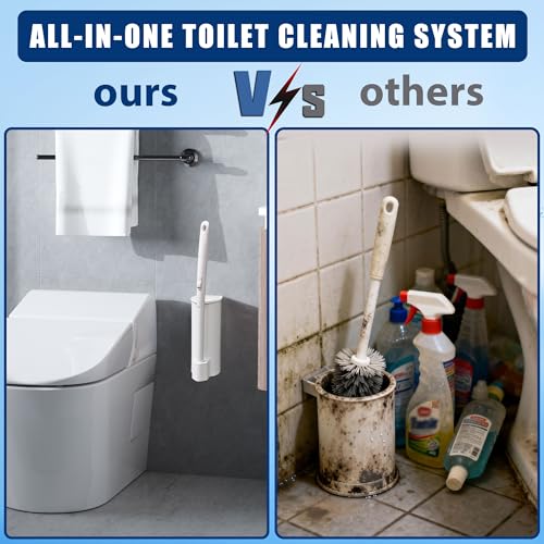 2 Pack Disposable Toilet Brush with 60 Refills, Wall Mount & Holder Kit, Bathroom Cleaning Supplies