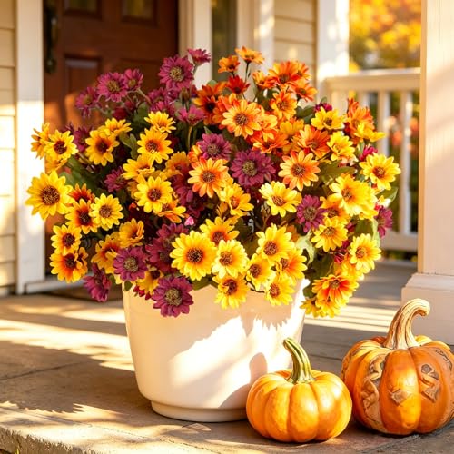 Mixed Daisy Artificial Flowers Set - 24Pcs UV-Resistant Faux Mums for Outdoor Garden and Fall Decor