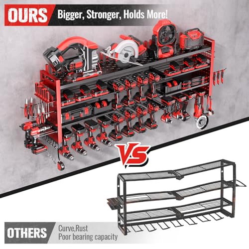 Red 49.8-inch Power Tool Organizer Wall Mount for 18 Cordless Drills - 4 Layers