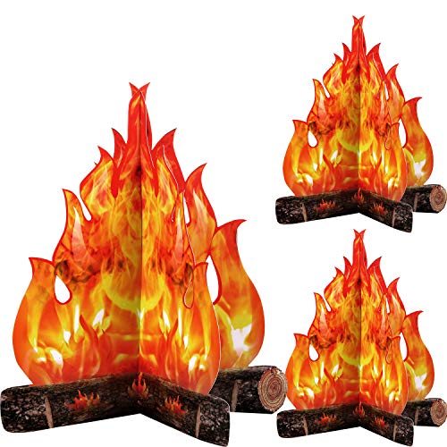 Boao 3 Sets Fake Fire Fake Flame Prop Camping Decoration 3D Cardboard Campfire Centerpiece Artificial Flames Campfire Party Decoration for Camp Bachelorette Party Supplies(Gold Orange)