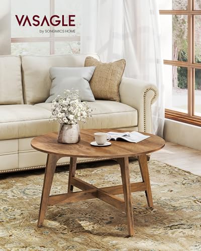 VASAGLE Honey Brown Round Coffee Table - 31.5 Inch Diameter, Tapered Legs