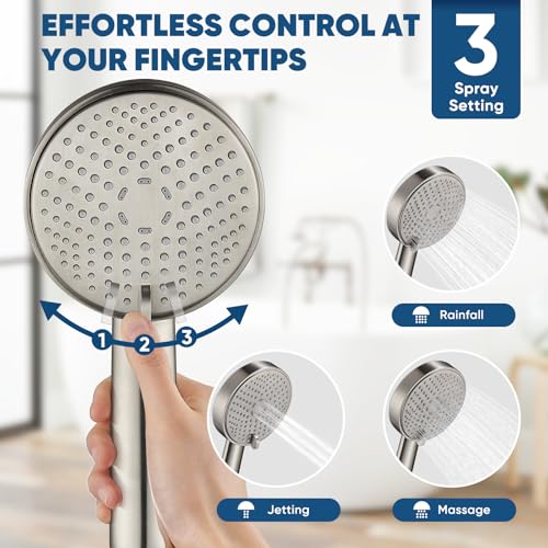 Cobbe All Metal Brushed Nickel 3-Spray Shower Head with Handheld, High Pressure, Detachable Wand & Hose