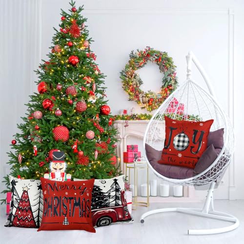 DIYDEC 4pcs Christmas Pillow Covers 20x20 Inch Red Holiday Decorative Pillowcases