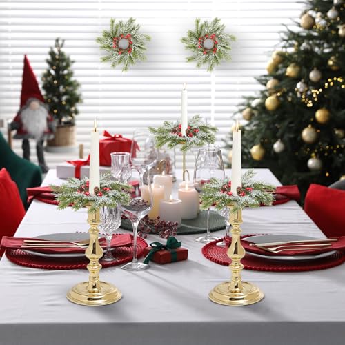 YLOLUL 6 Pack Christmas Pine Taper Candle Rings with Berries & Pinecones - Winter Holiday Decoration, Variation: Christmas-2 / 6