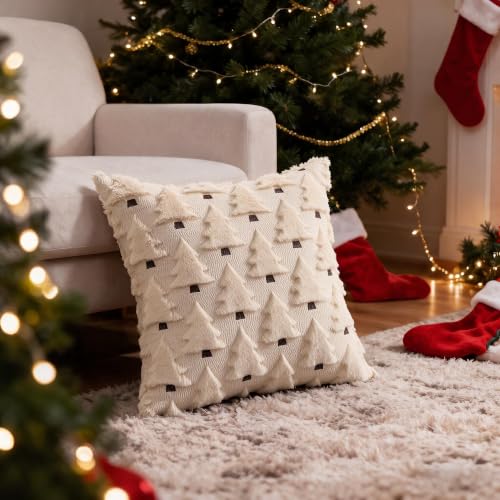 HDVUHKI Christmas Tree 16x16 Inch Throw Pillow Covers Set of 4 Beige - Bohemian Holiday Decor