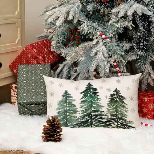 AACORS Christmas Pillow Cover 12X20 Inch Christmas Trees Snowflake Decorations Winter Pillow Case Decor for Home Sofa Couch£¨Green£© AA038-12
