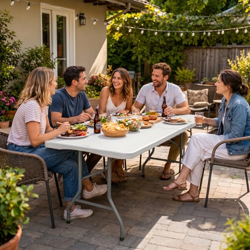 HAISIWLKJ 8ft Folding Camping Table Portable Heavy Duty Plastic Outdoor Dining